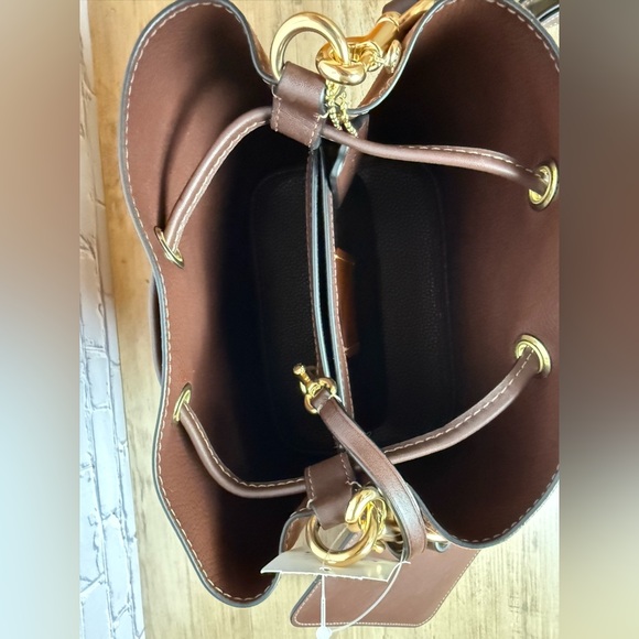 Coach Rowan Bucket Suede and Leather Bag Gold/Vintage Brown free unbranded scarf - Picture 14 of 16